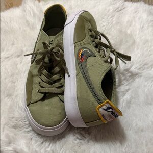 Nike Olive Sneakers with Colorful Fishing Hook Swoosh